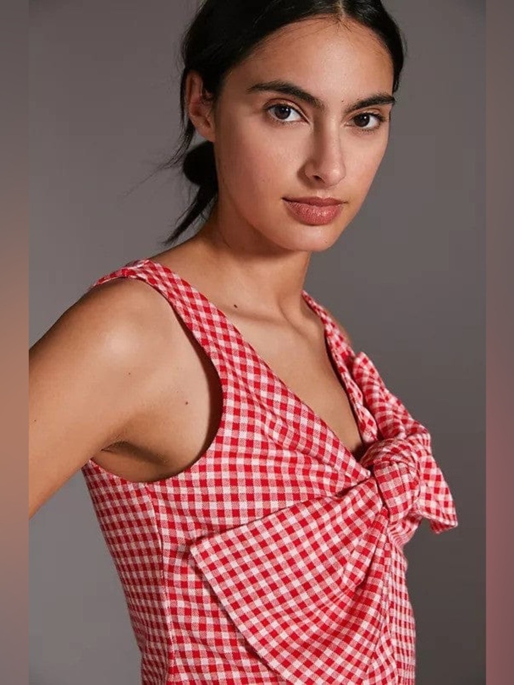 NWT Eva Franco Gingham Sleeveless Plaid Bow Top XS